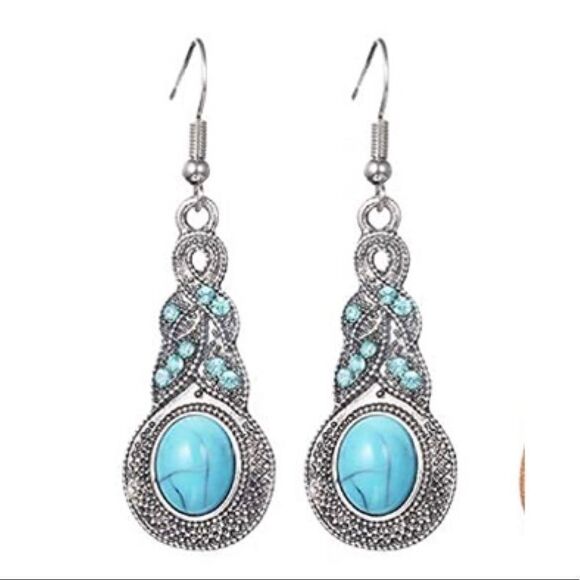 Bohemian Style Alloy and Teal Gem EARRINGS NWT - Picture 1 of 1